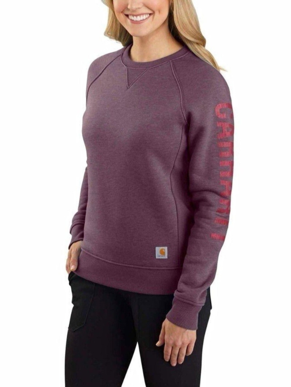 Carhartt Women's Plum Crewneck Sweatshirt with Sleeve Logo